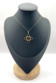 Antique 9ct Gold, Edwardian Amethyst & Seed Pearl Pendant Necklace