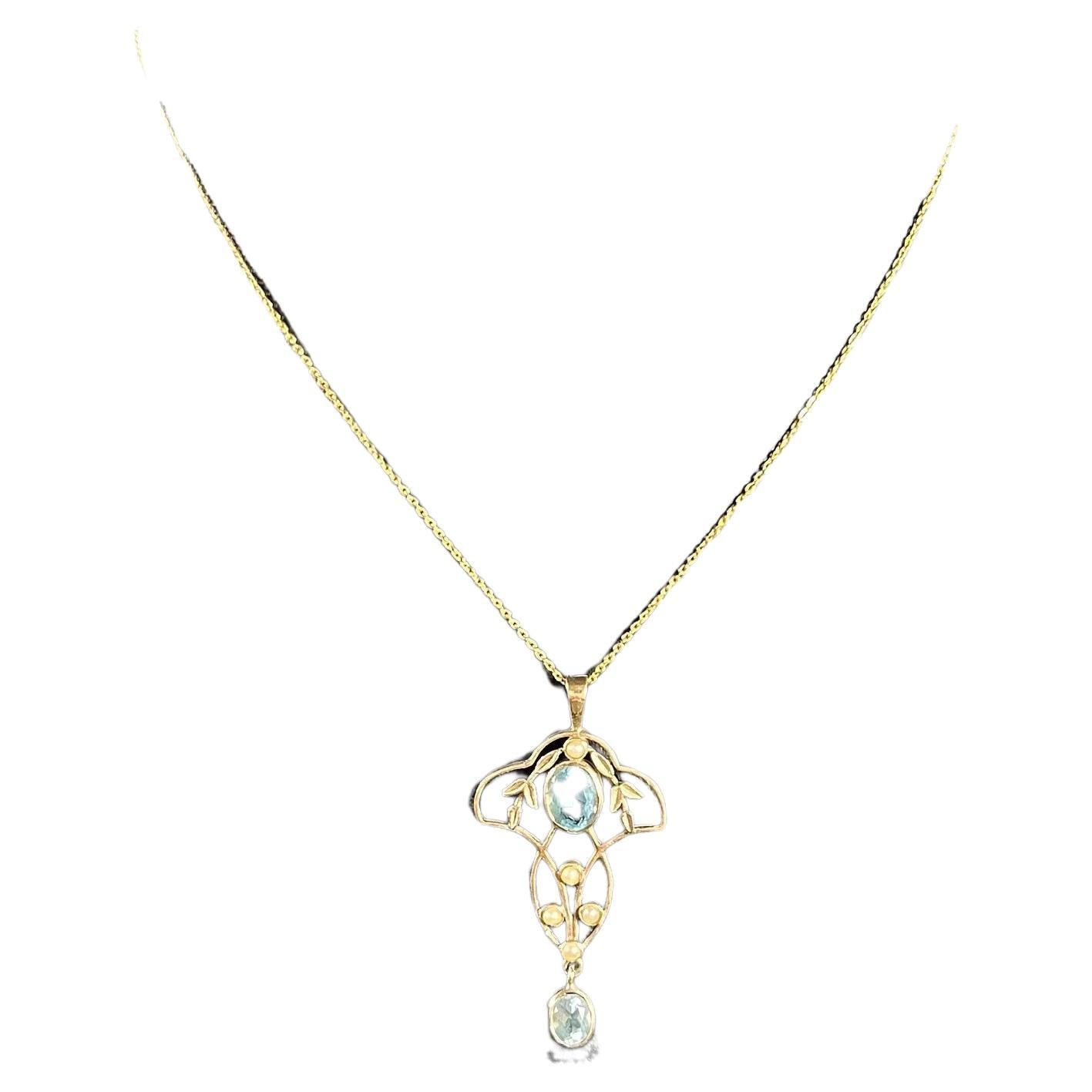 Antique 9ct Gold Edwardian Aquamarine & Pearl Pendant

9ct Gold Stamped

Circa 1910

This stunning pendant is a true embodiment of the elegant and timeless Edwardian era. Crafted from 9ct gold, it features two, captivating, oval aquamarine stones