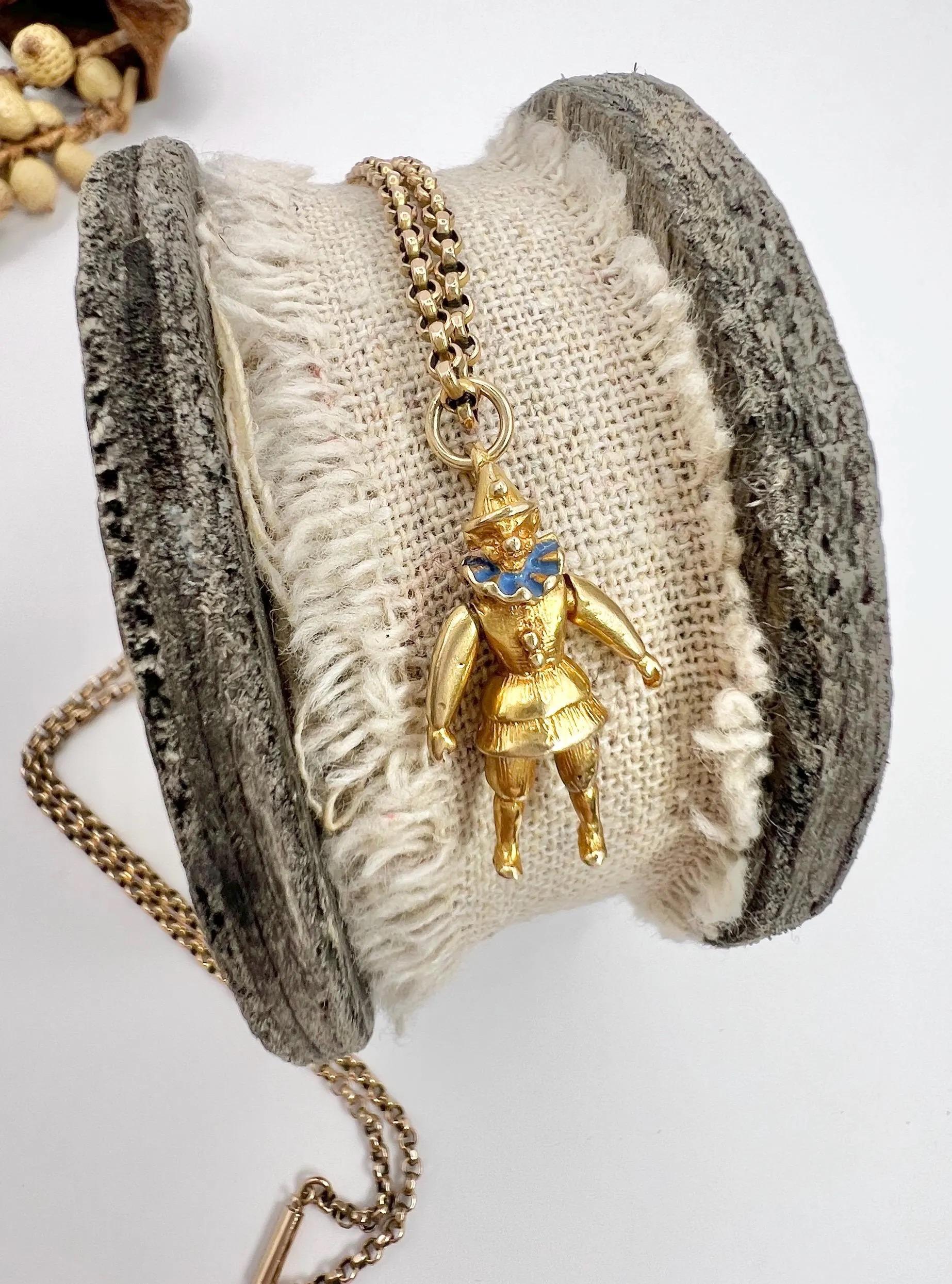 da uomo o donna Antico ciondolo giullare articolato in oro 9ct Edwardiano con marchio Birmingham 1904 in vendita
