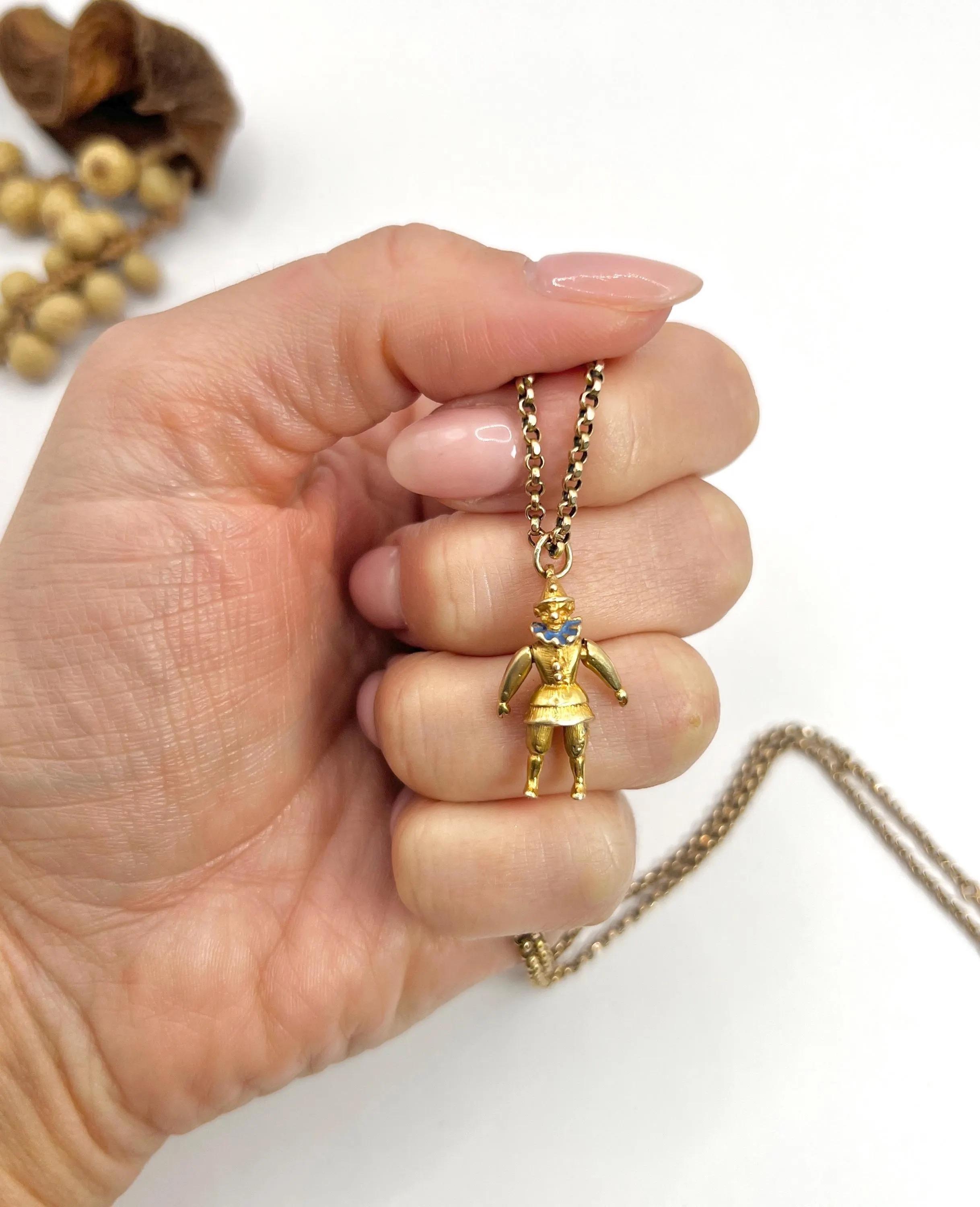 Antico ciondolo giullare articolato in oro 9ct Edwardiano con marchio Birmingham 1904 in vendita 1