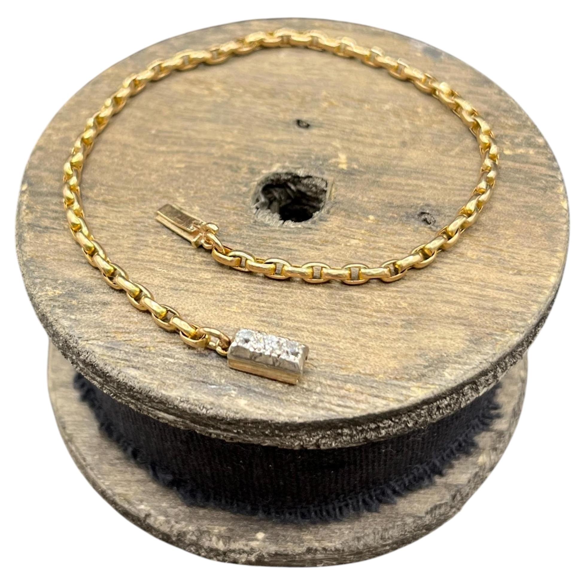 Bracciale Belcher d'epoca in oro a 9 carati in stile edoardiano con chiusura a diamante, 1900 circa