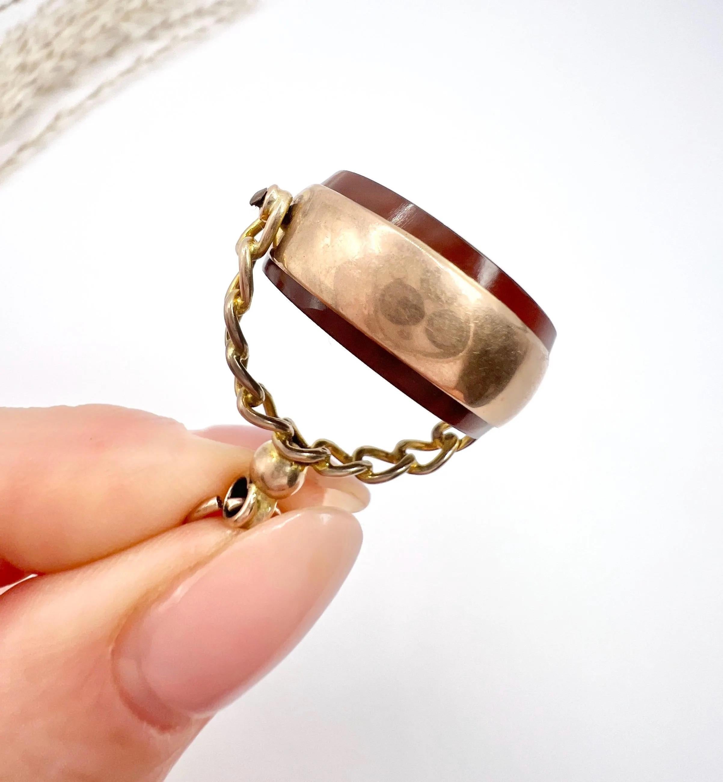 Antico portachiavi con sigillo in corniola eduardiana in oro 9ct con marchio Birmingham 1915 in vendita 4