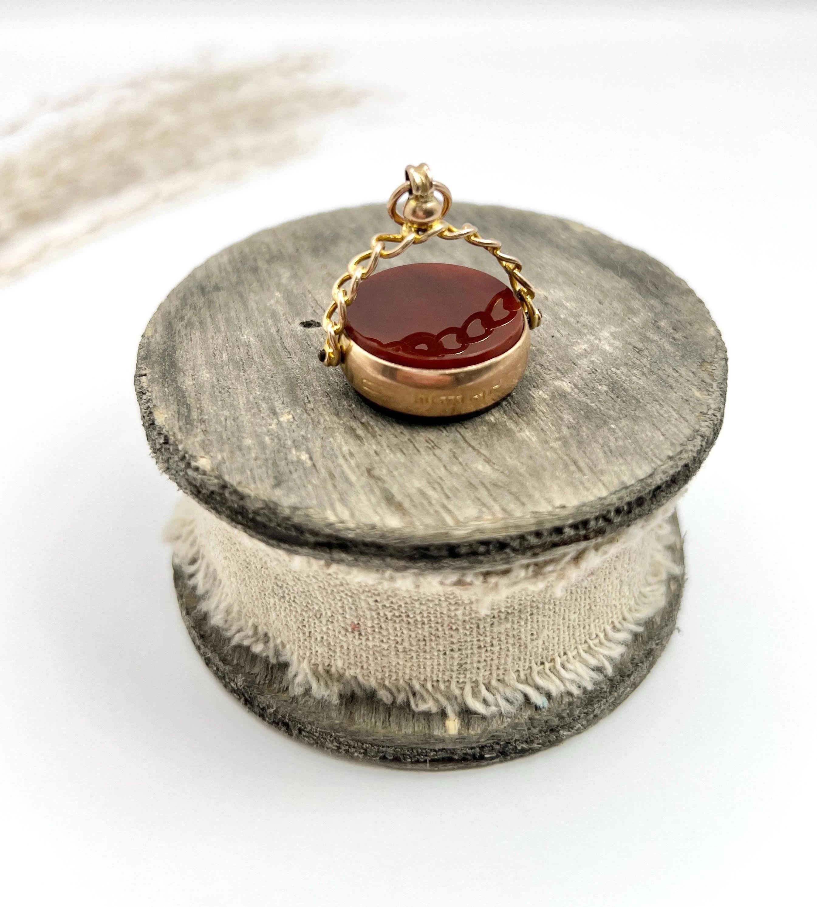 da uomo o donna Antico portachiavi con sigillo in corniola eduardiana in oro 9ct con marchio Birmingham 1915 in vendita