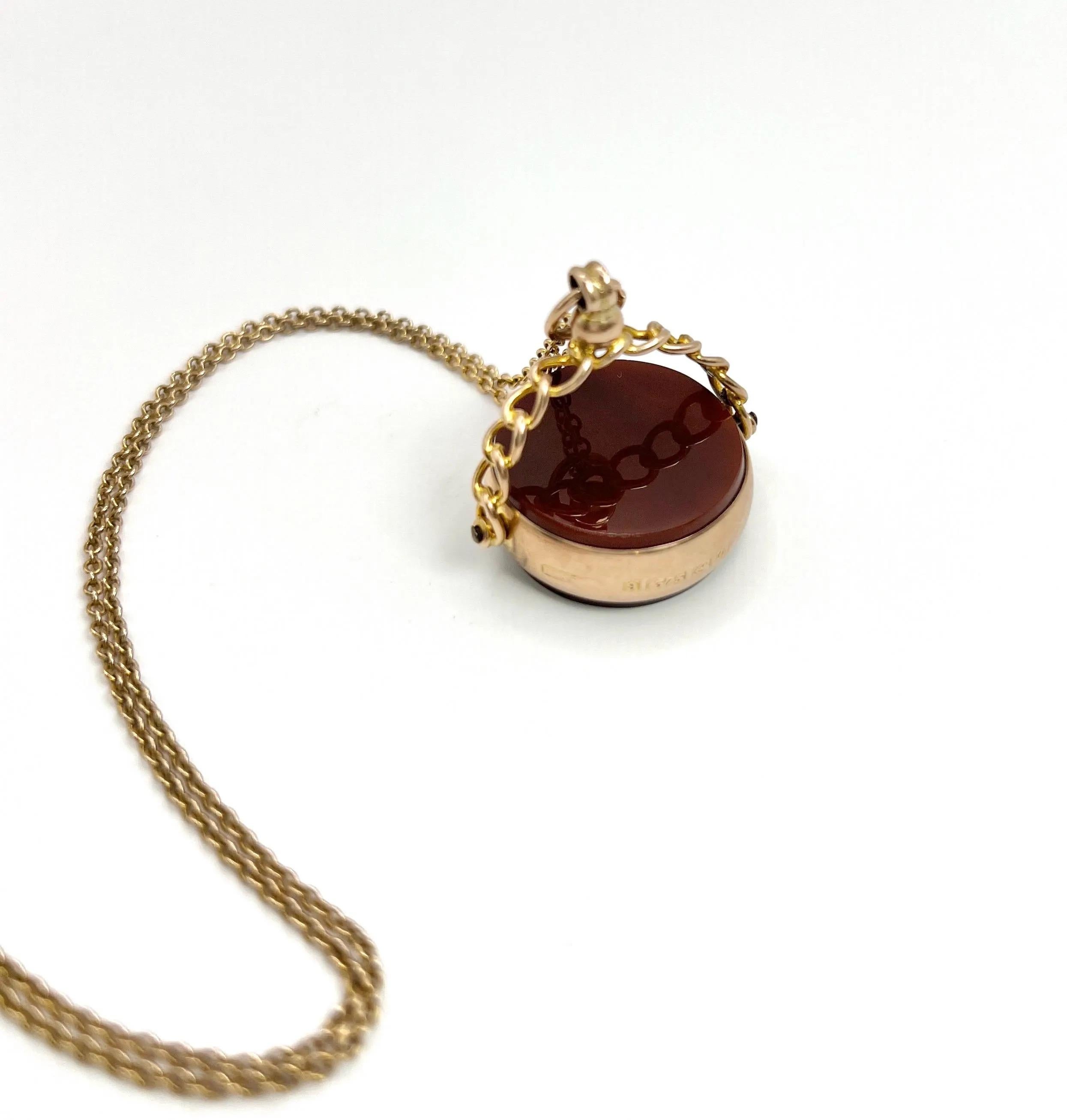 Antico portachiavi con sigillo in corniola eduardiana in oro 9ct con marchio Birmingham 1915 in vendita 1