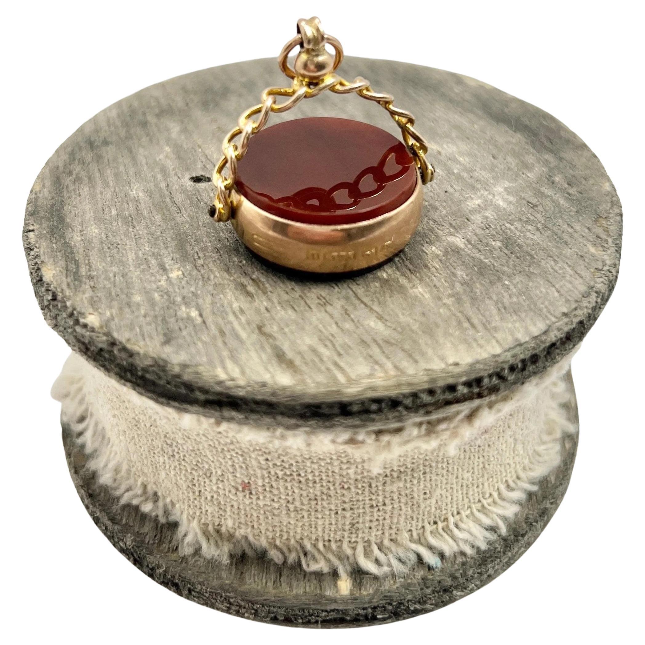Antique 9ct Gold Edwardian Carnelian Spinner Seal Fob Hallmarked Birmingham 1915