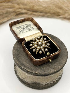Antike 9ct Gold Edwardian Diamant und Perle Starburst Anhänger und Brosche