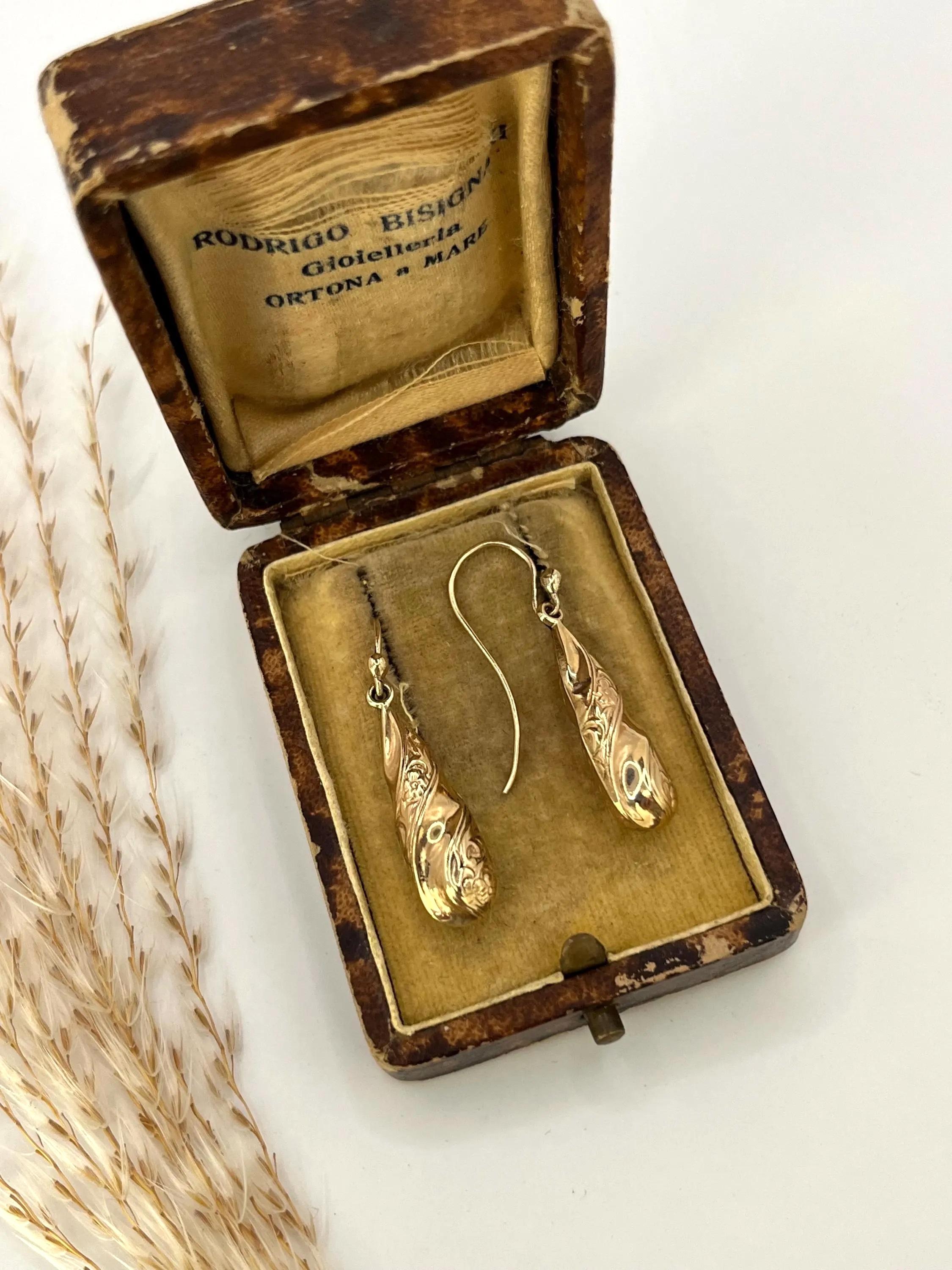 Pendientes de gota eduardianos antiguos de oro de 9 ct, circa 1920 en venta 6