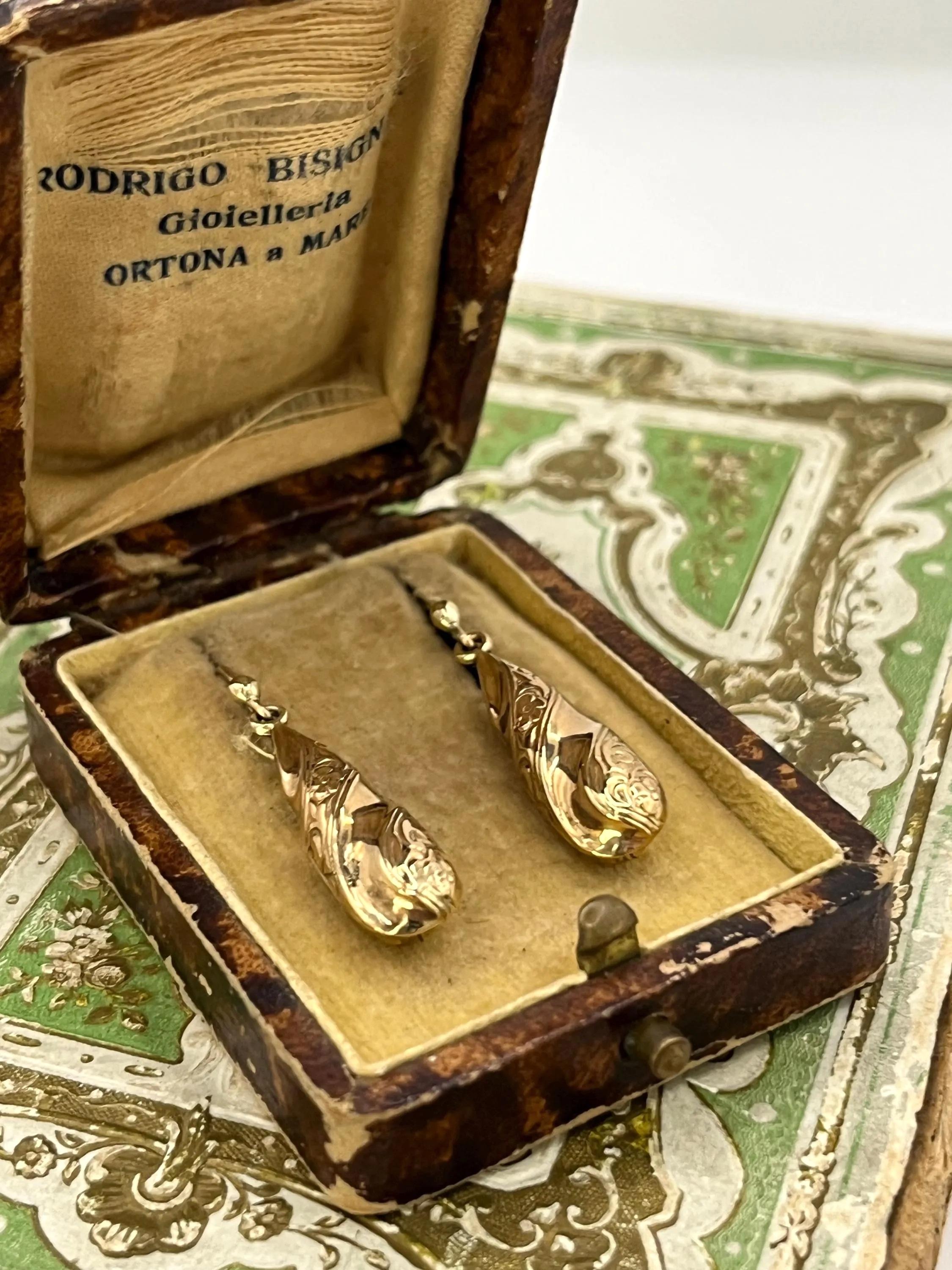 Pendientes de gota eduardianos antiguos de oro de 9 ct, circa 1920 en Bueno estado para la venta en Brighton, GB