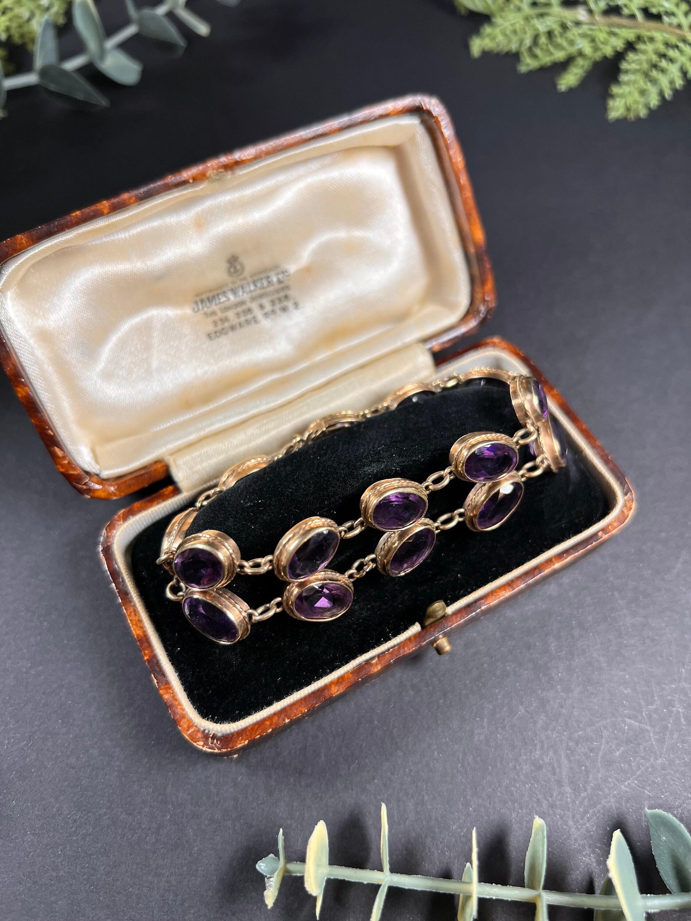 Women's or Men's Antique 9ct Gold Edwardian Faceted Amethyst Bracelet For Sale