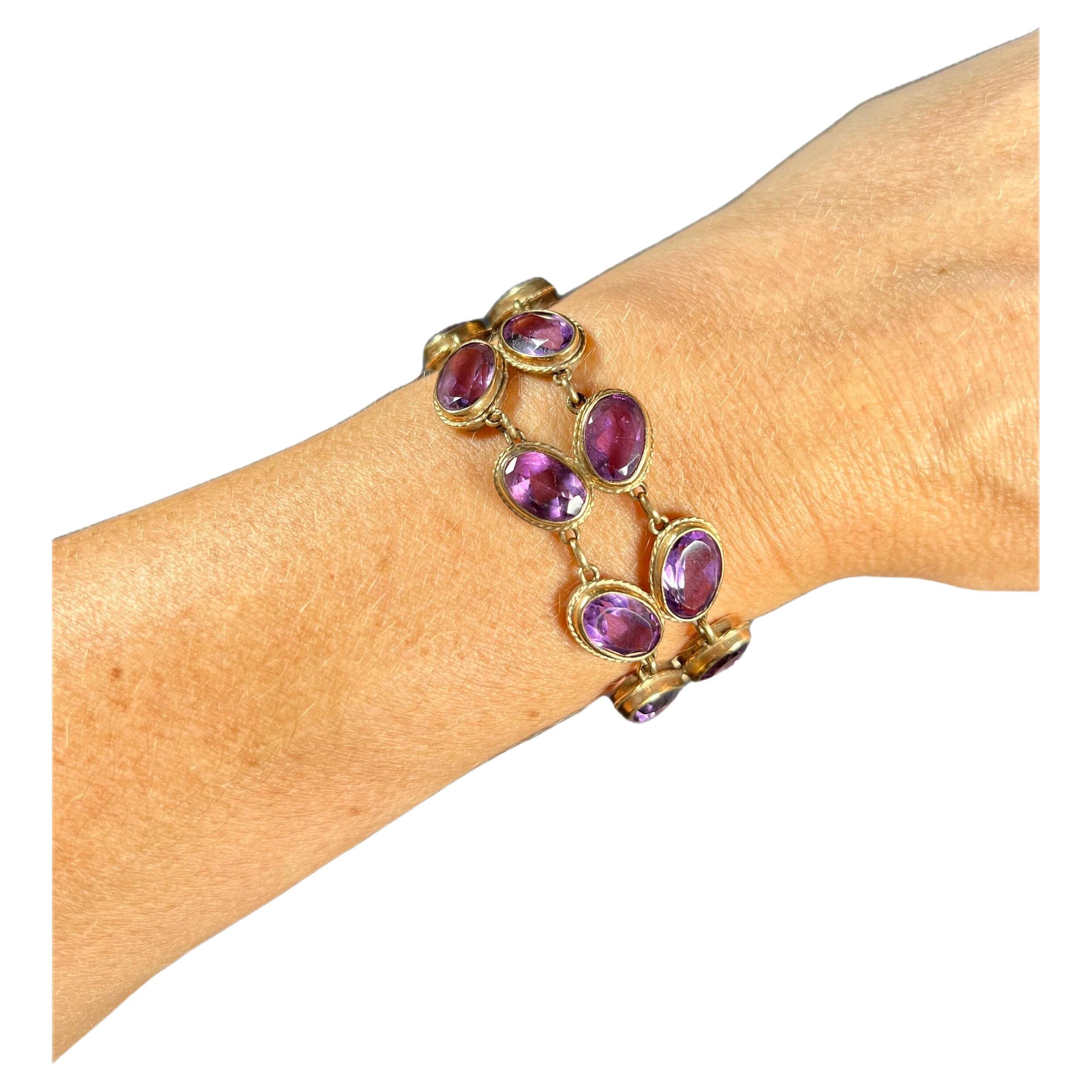 Antique 9ct Gold Edwardian Faceted Amethyst Bracelet For Sale