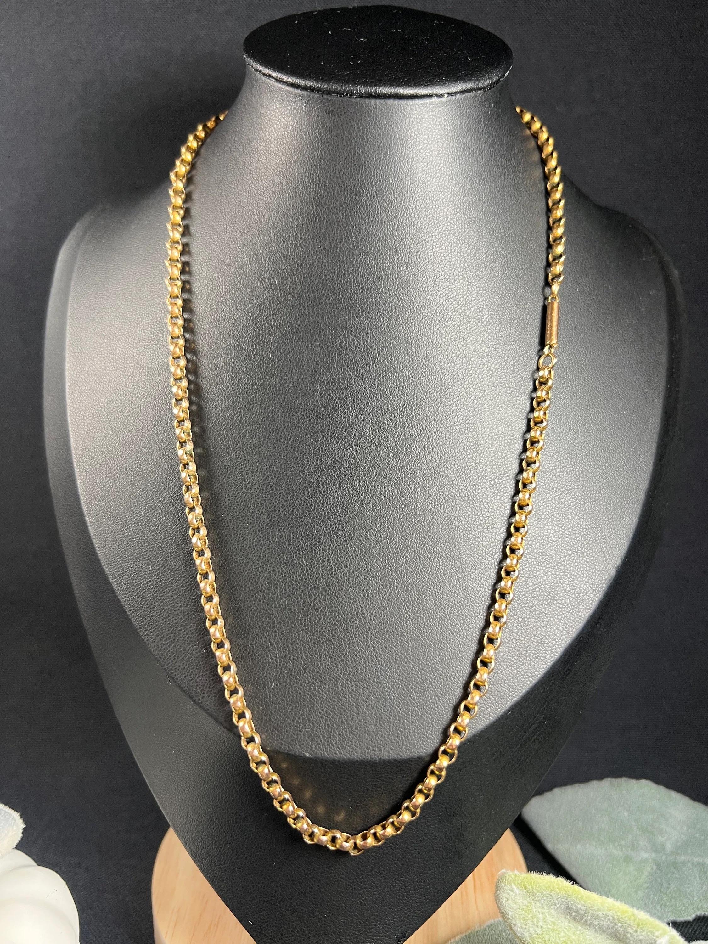 Antique 9ct Gold Edwardian Faceted Belcher Link Chain with Barrel Clasp In Good Condition In Brighton, GB