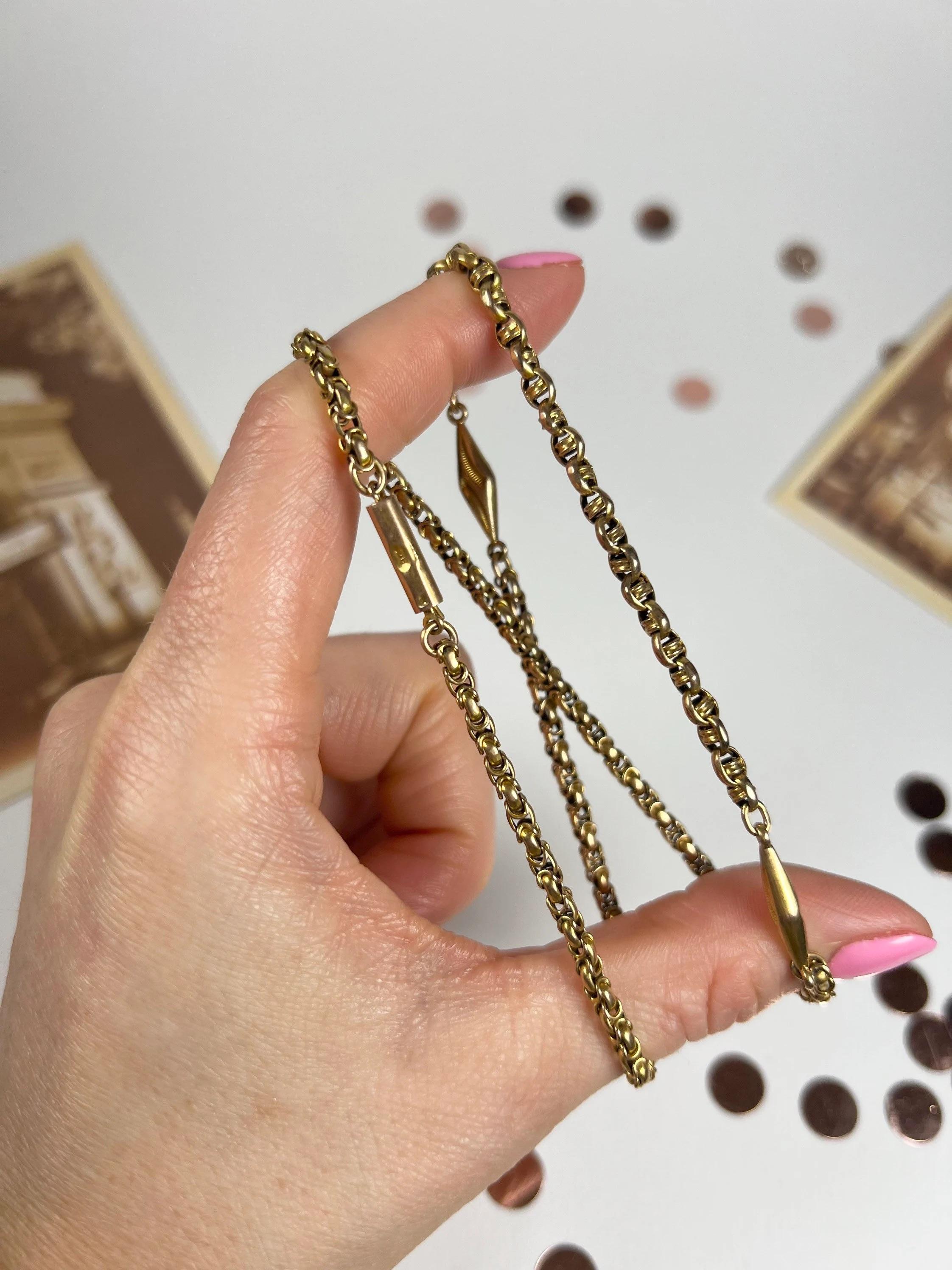 Antique 9ct Gold Edwardian Fancy Link Chain In Good Condition For Sale In Brighton, GB
