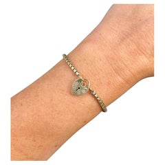 Antique 9ct Gold, Edwardian Fancy Snake Box Link Bracelet with Heart Padlock