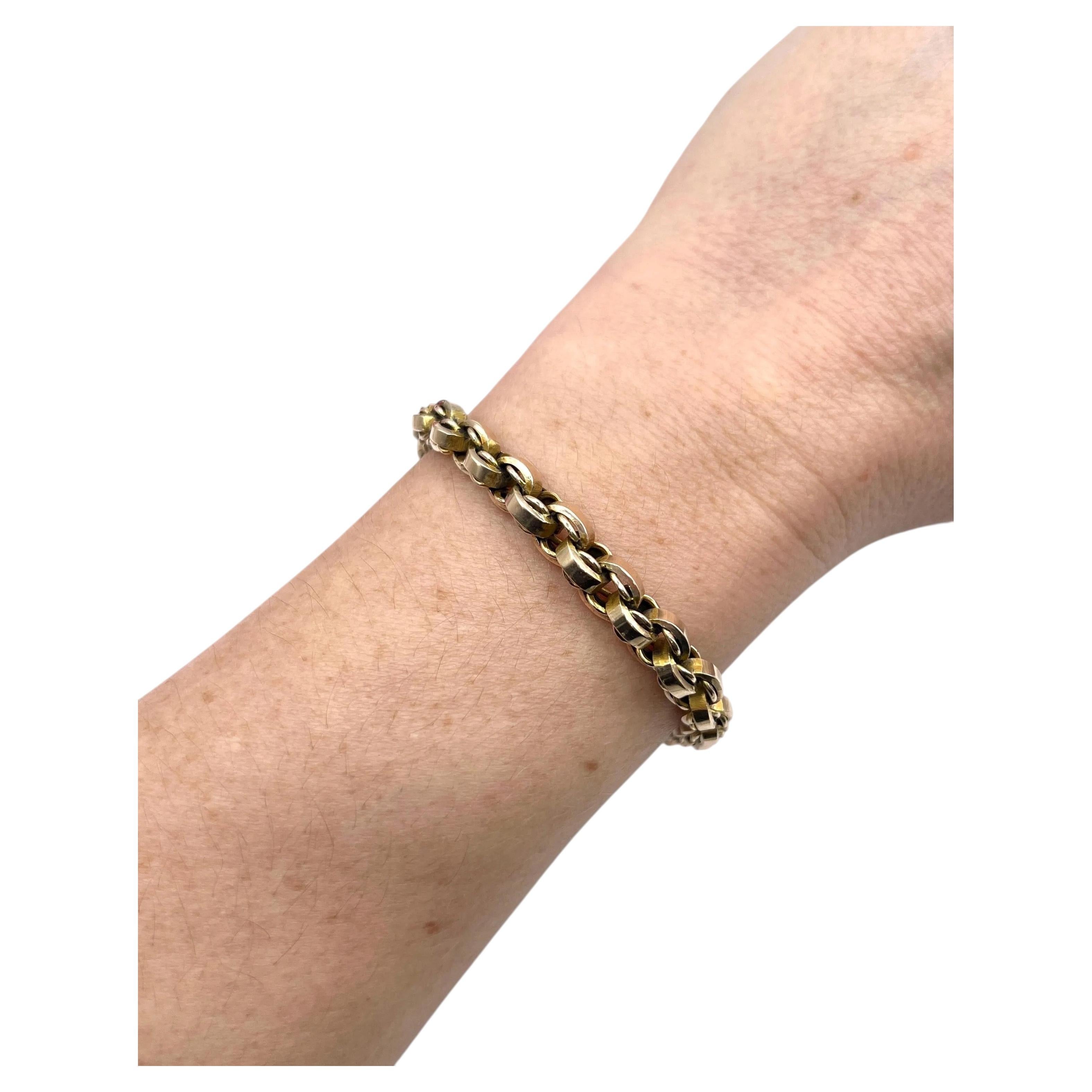 Bracciale antico in oro 9 carati, in stile edoardiano, con maglie a doppio rolo di dimensioni variabili