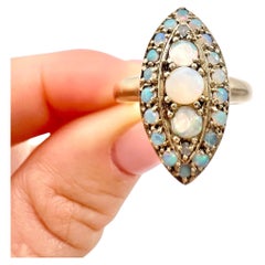 Antique 9ct Gold, Edwardian Opal 
Diamond Marquise Ring