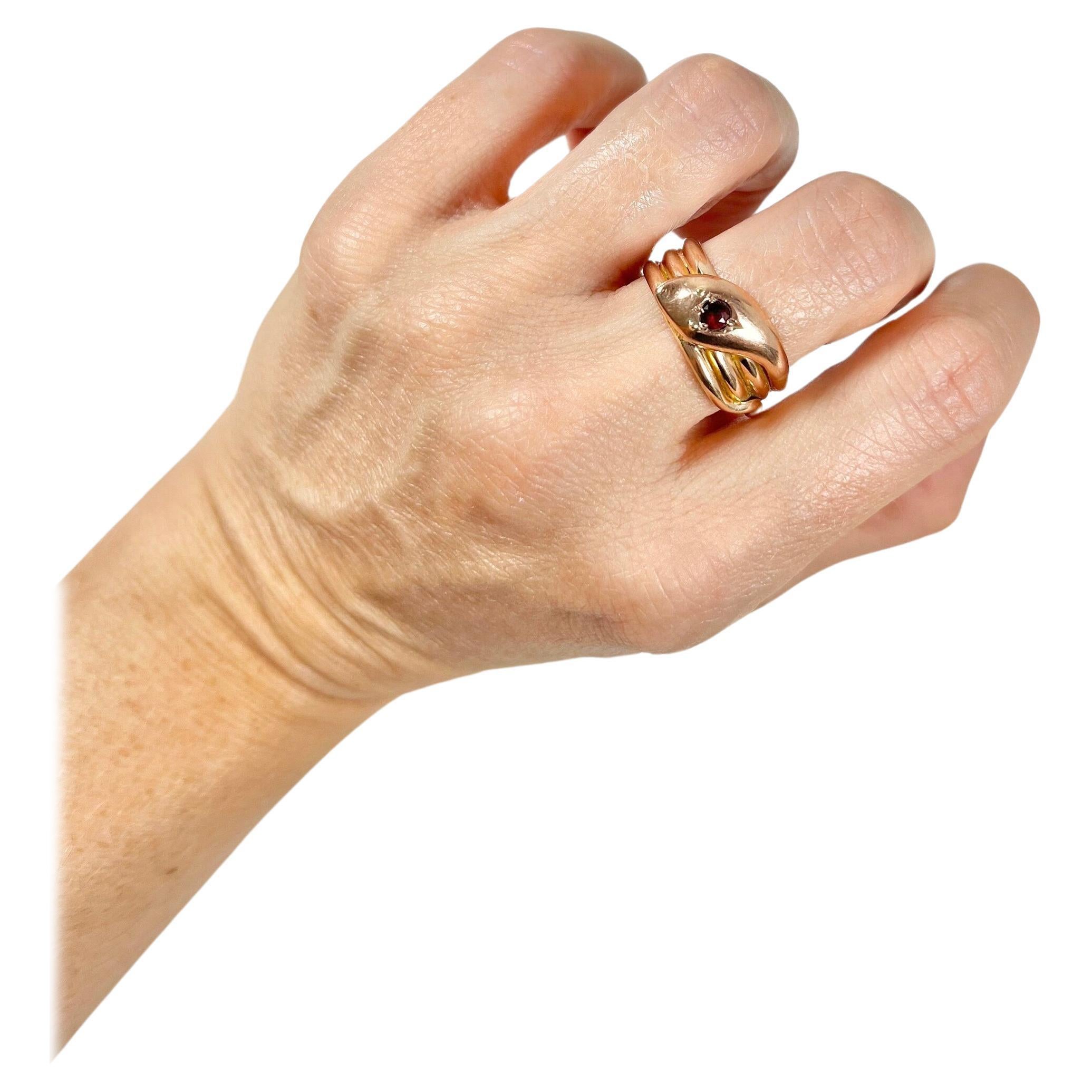 Antiker 9ct Gold Edwardian Ruby Snake Ring, gestempelt Chester 1870
