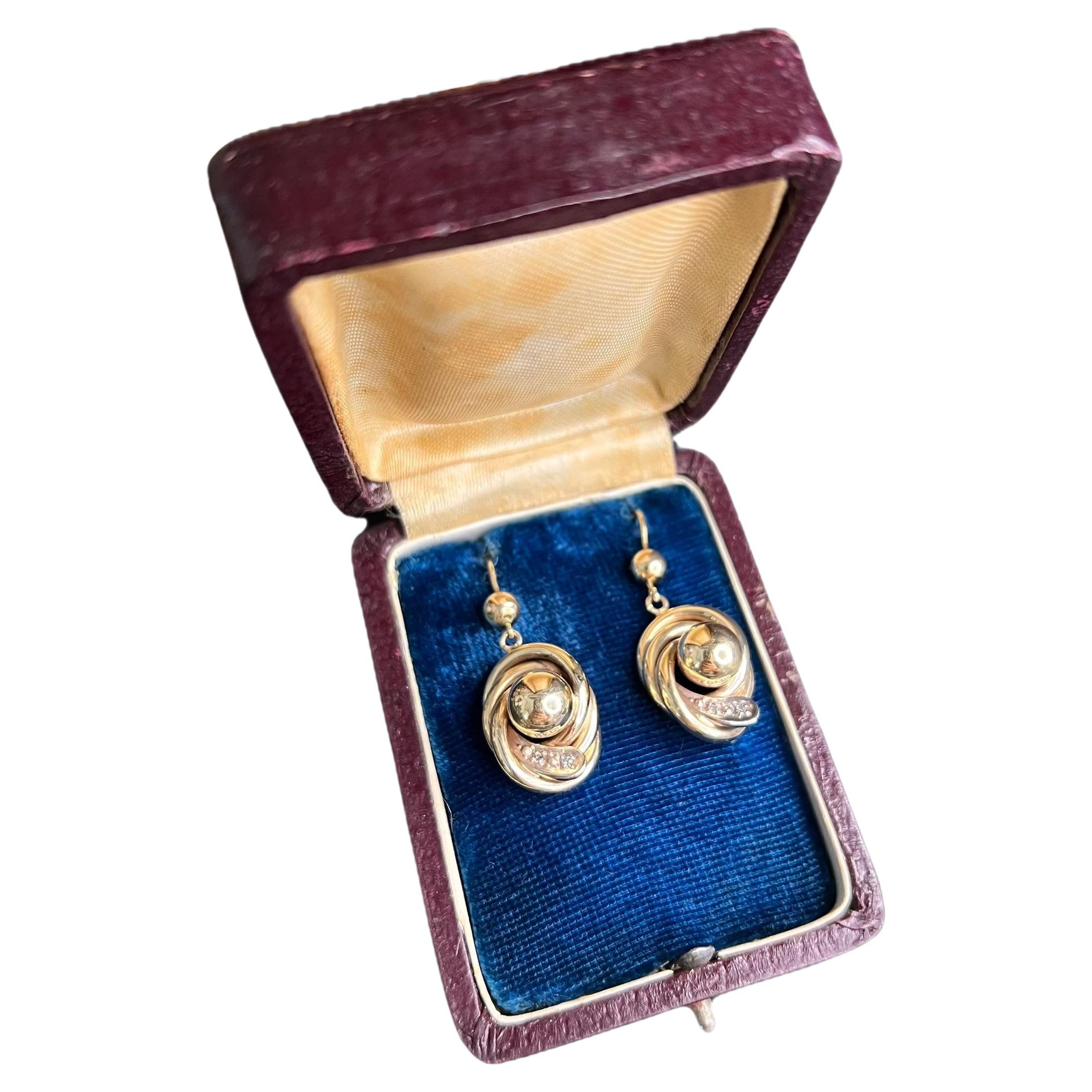 Antique 9ct Gold Edwardian Snake Ball Earrings For Sale
