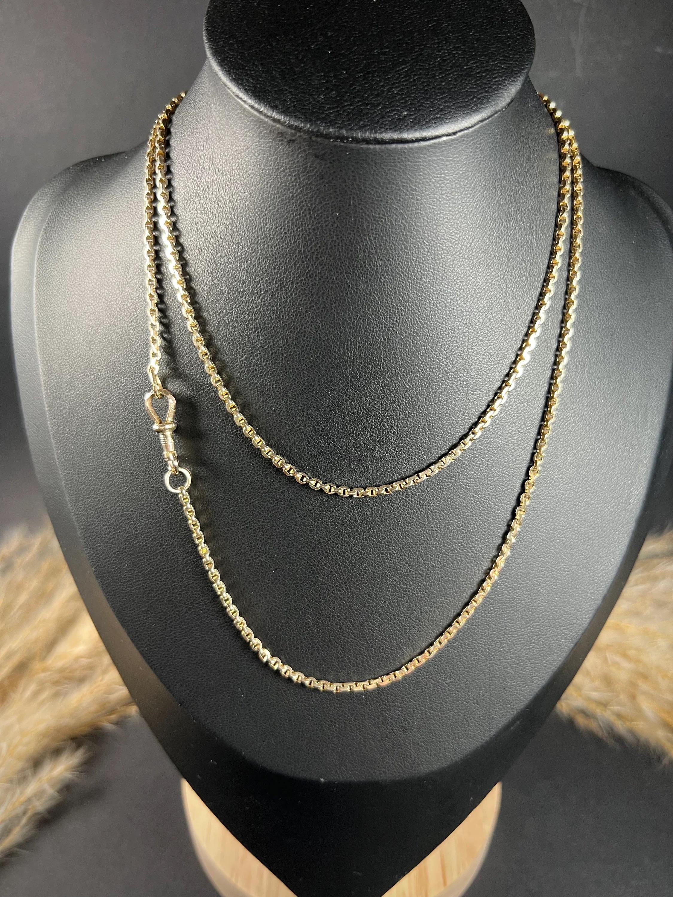 Chaîne longue en or 9ct Edwardian à maillons carrés en vente 5