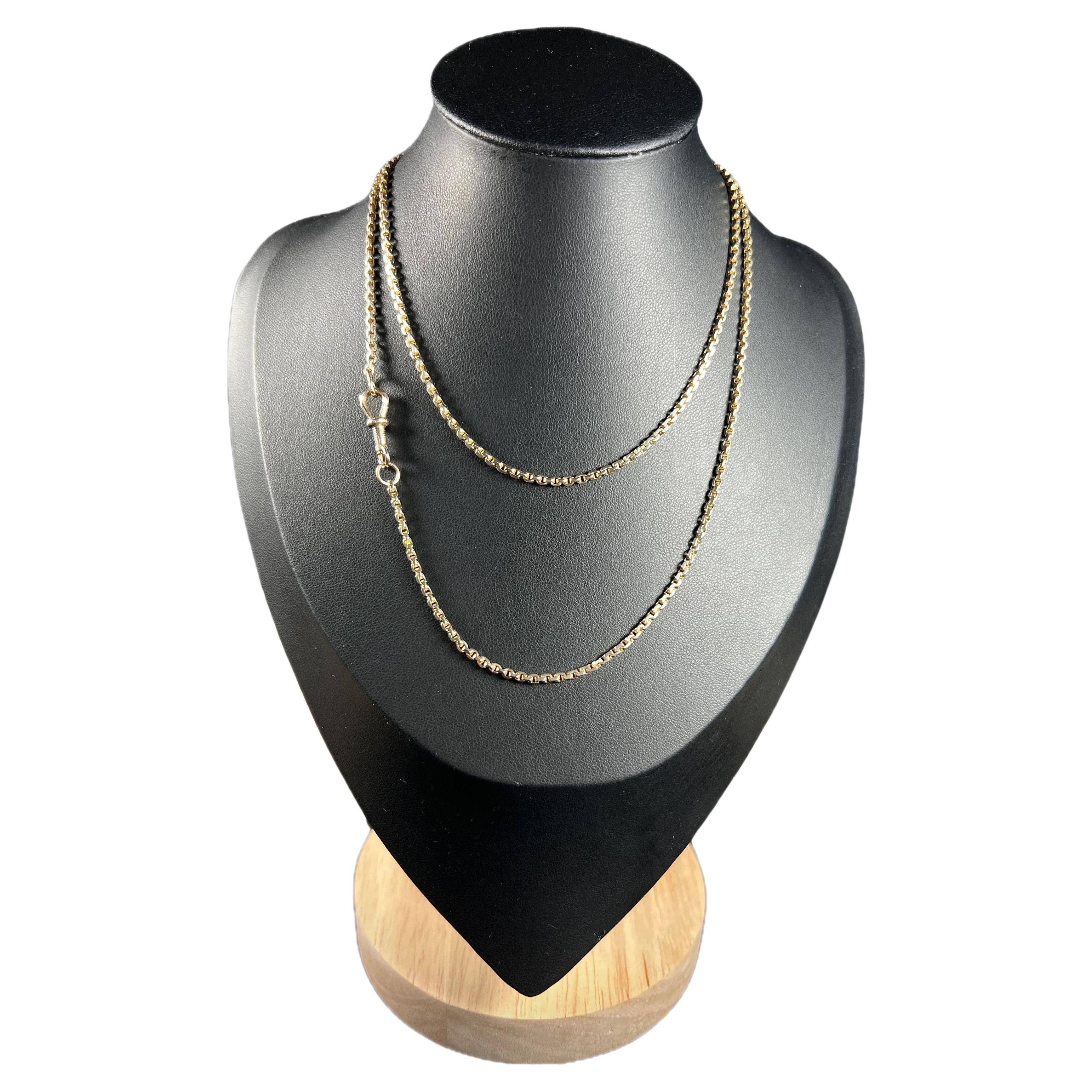 Antike lange edwardianische quadratische Gliederkette aus 9 Karat Gold