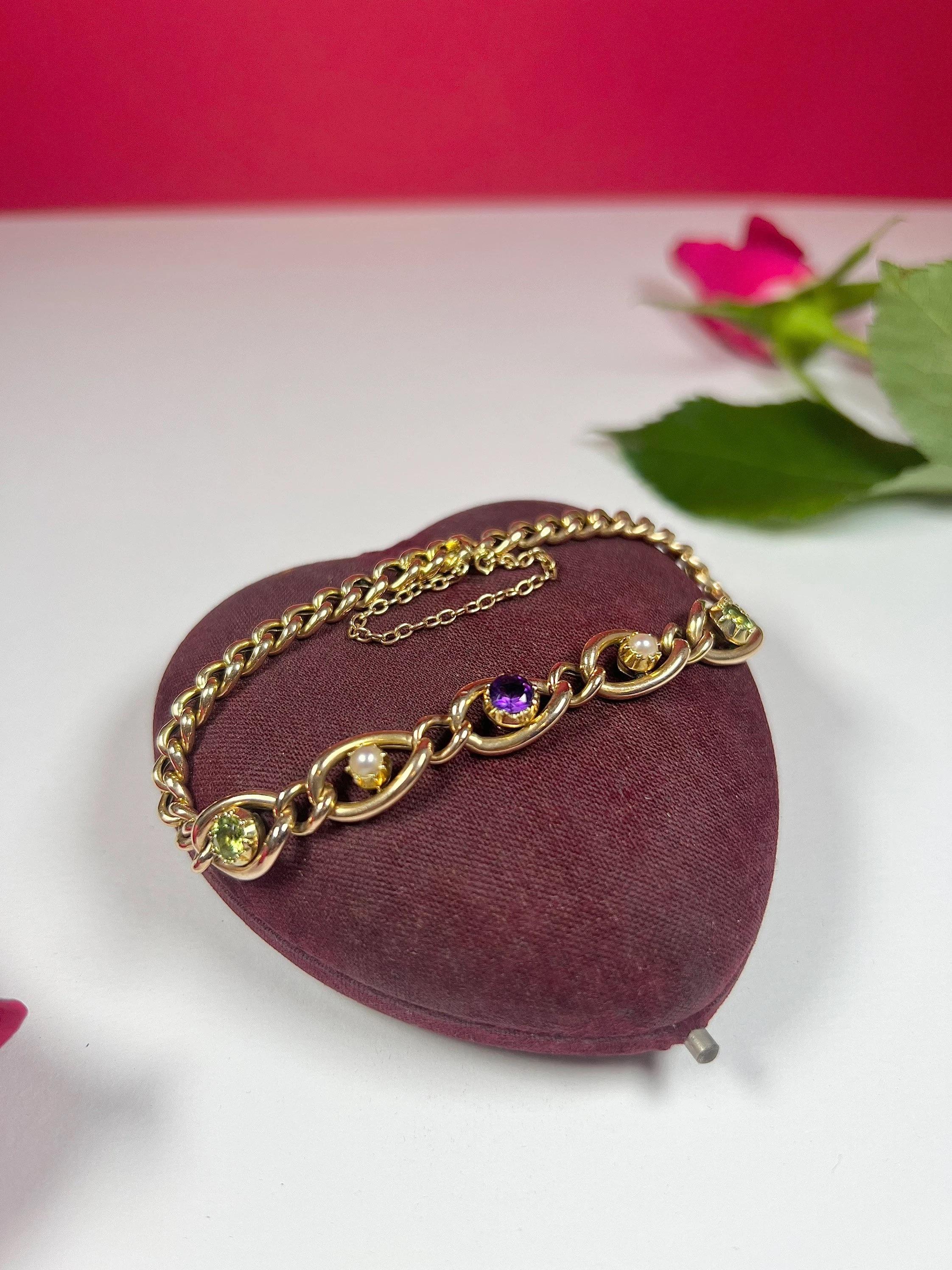 Antique 9ct Gold Edwardian Suffragette Curb Link Bracelet For Sale 3
