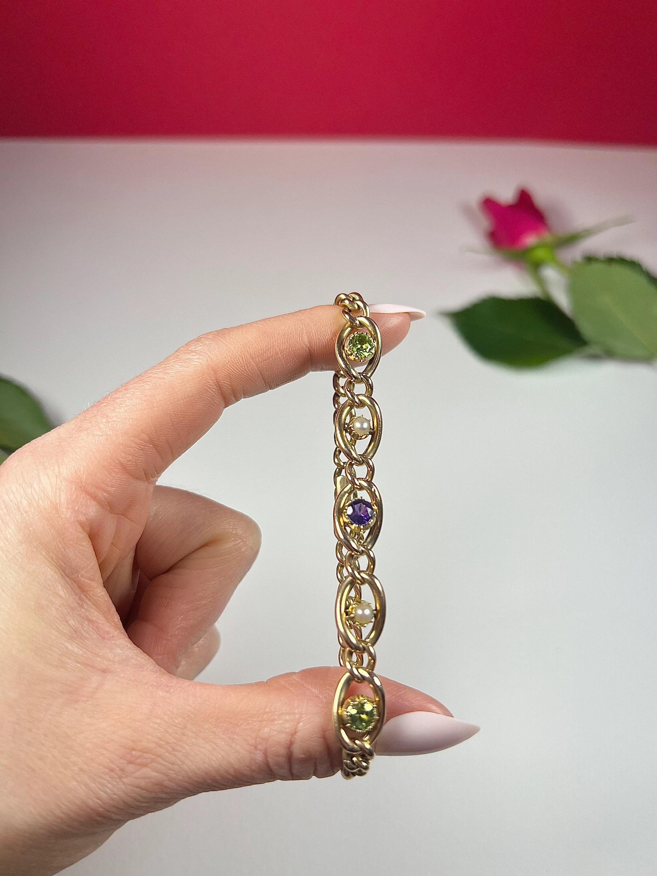 Antique 9ct Gold Edwardian Suffragette Curb Link Bracelet For Sale 4