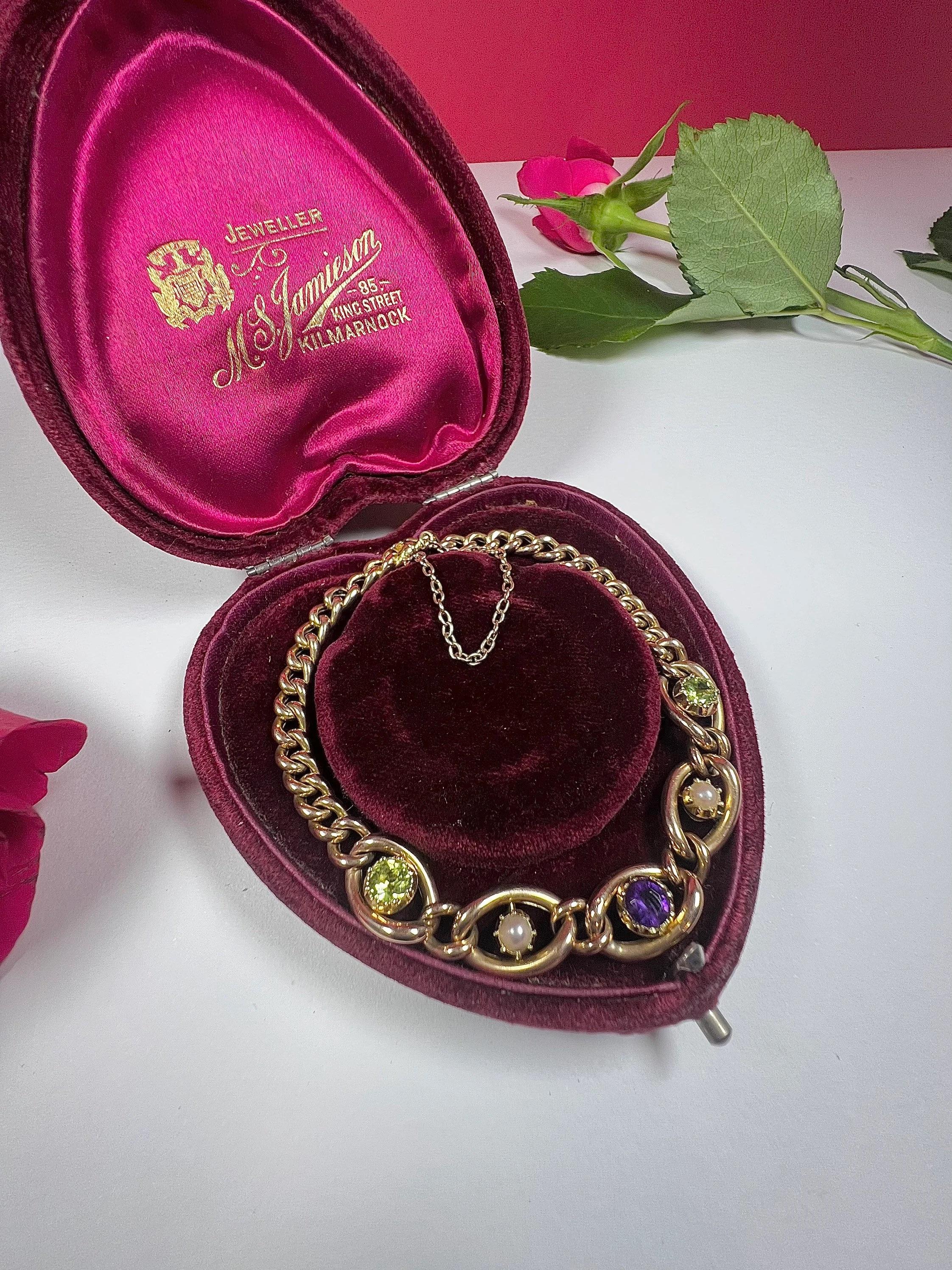Antique 9ct Gold Edwardian Suffragette Curb Link Bracelet For Sale 5