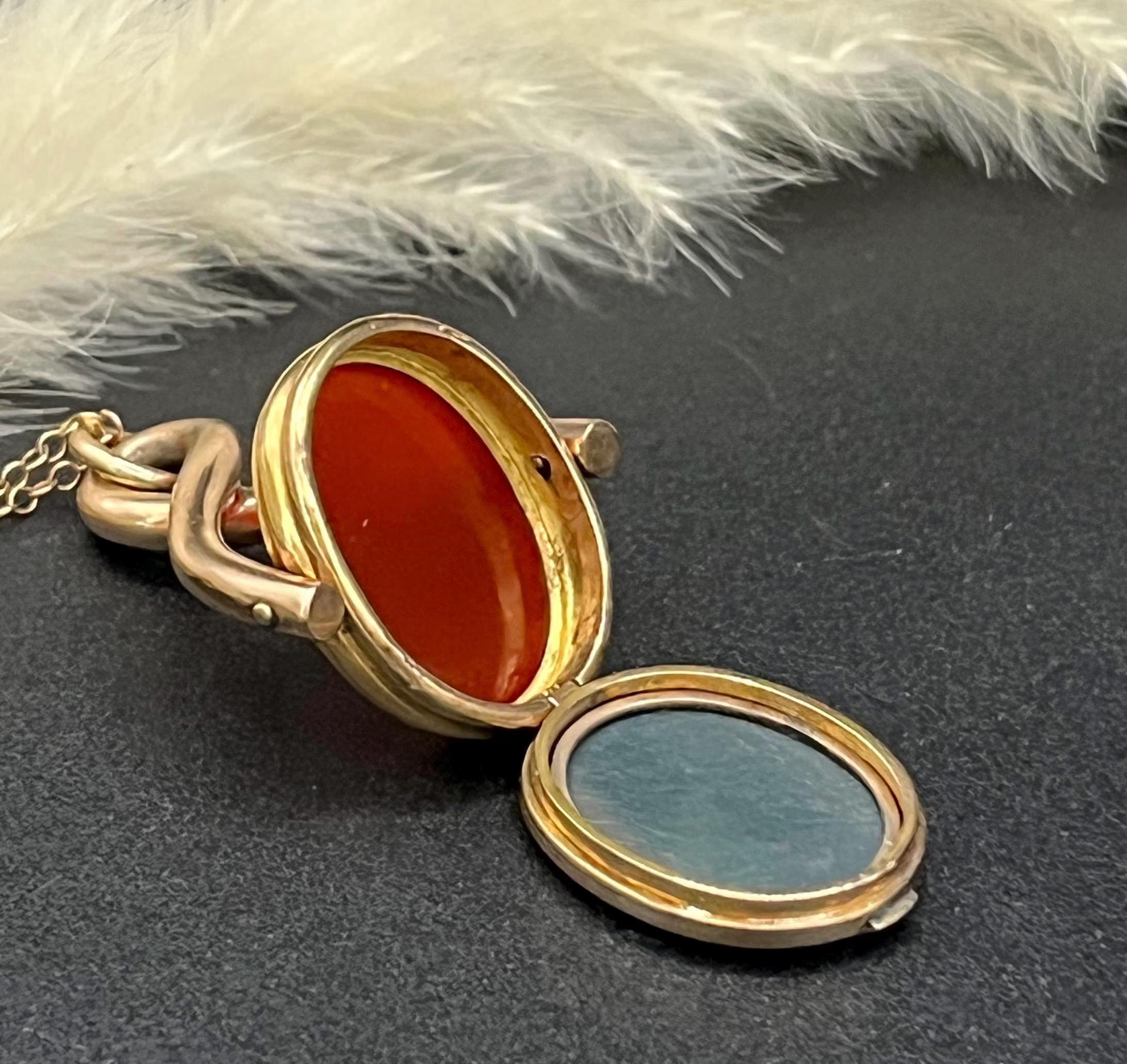 Pendentif en or 9ct Edwardien, pierre de sang et cornaline. Bon état - En vente à Brighton, GB