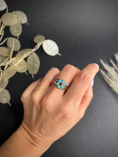 Antique 9ct Gold Edwardian Turquoise & Garnet Daisy Ring