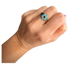 Antique 9ct Gold Edwardian Turquoise & Garnet Daisy Ring