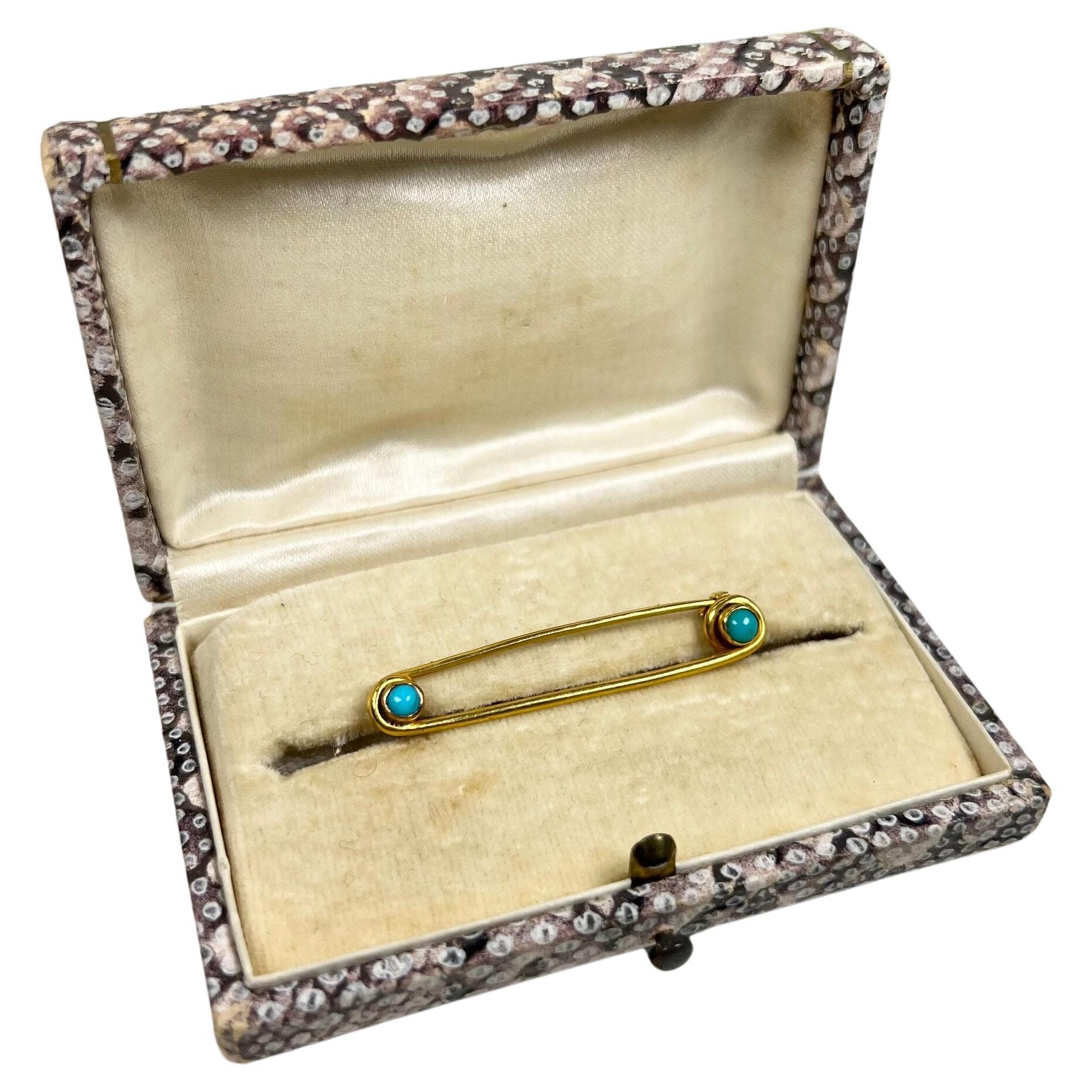 Antique 9ct Gold Edwardian Turquoise Stock Pin Brooch For Sale