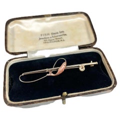 Antique 9ct Gold & Enamel Edwardian Fishing Rod Brooch Hallmarked London 1905