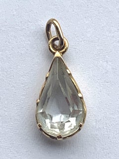 Antique 9ct Gold Faceted Pear Shape Rock Crystal Pendant