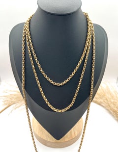 Antique 9ct Gold Fancy Rolo Link Long Guard Chain, 58 Inch Victorian Necklace