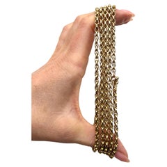 Antique 9ct Gold Fancy Rolo Link Long Guard Chain, 58 Inch Victorian Necklace