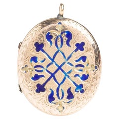 Antique 9ct Gold Front 
Back Blue Enamel Locket