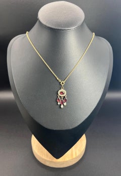 Antique 9ct Gold, Georgian Flat Cut Garnet & Natural Seed Pearl Teardrop Pendent
