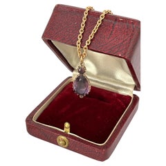Antique 9ct Gold, Georgian Tear Drop Amethyst Pendant, Circa 1850