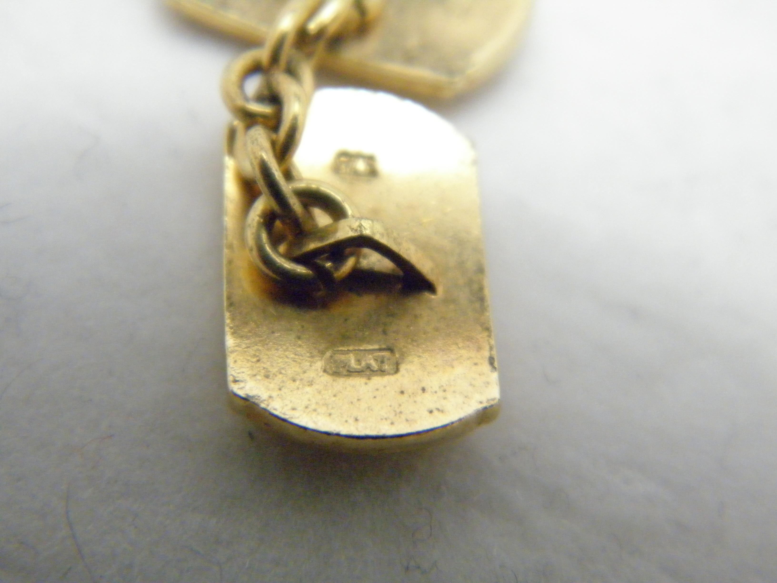 Antique 9ct Gold Heavy Cuff Links c1890 375 Purity Heavy 7.2g Platinum Chain For Sale 5