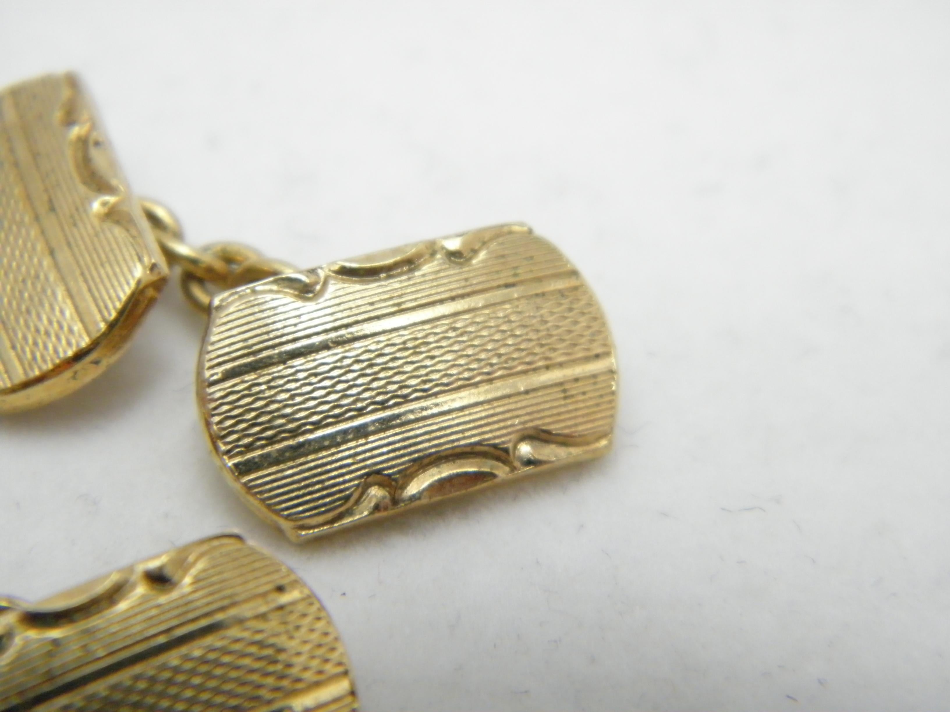 Antique 9ct Gold Heavy Cuff Links c1890 375 Purity Heavy 7.2g Platinum Chain In Good Condition For Sale In Camelford, GB