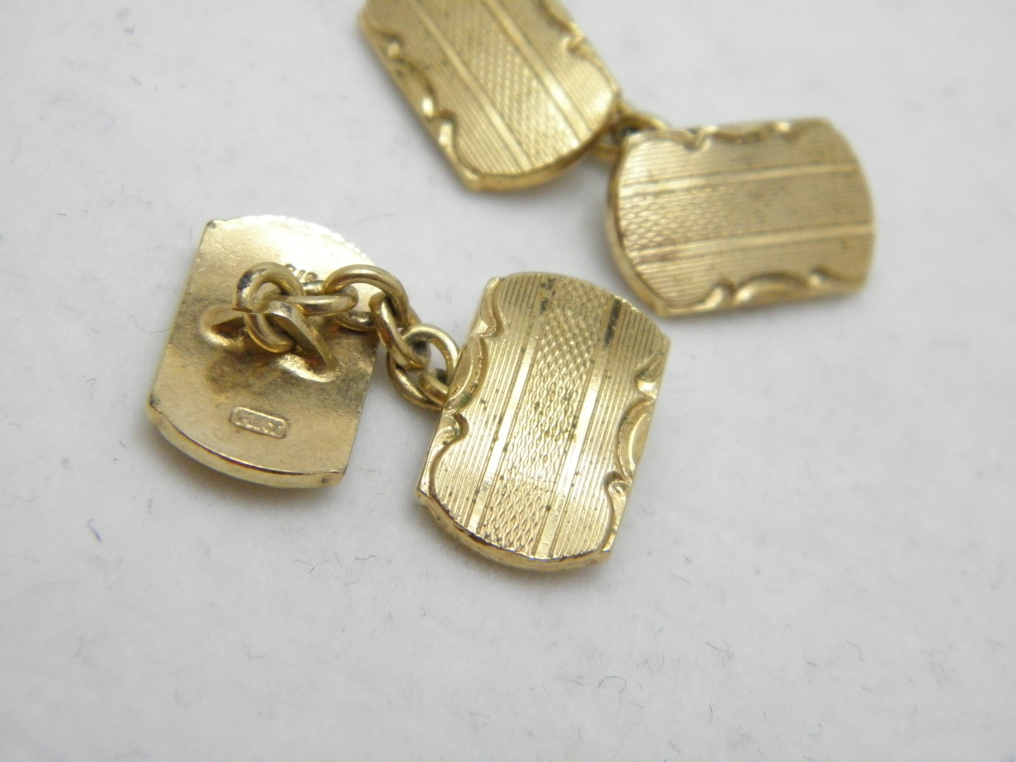 Antique 9ct Gold Heavy Cuff Links c1890 375 Purity Heavy 7.2g Platinum Chain For Sale 1