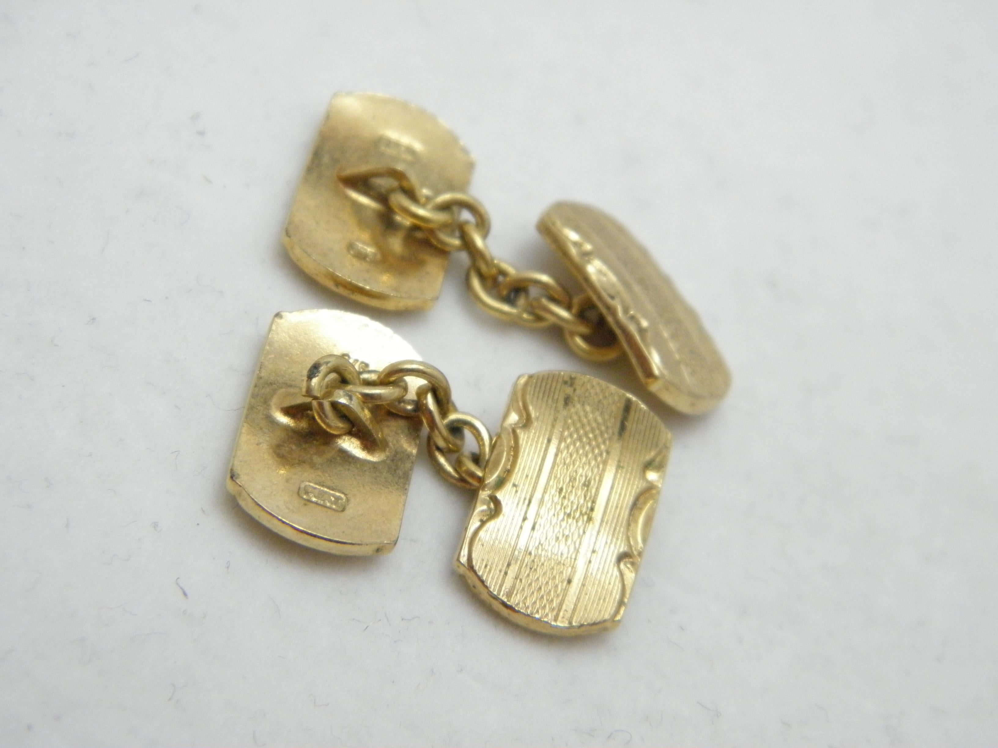 Antique 9ct Gold Heavy Cuff Links c1890 375 Purity Heavy 7.2g Platinum Chain For Sale 2