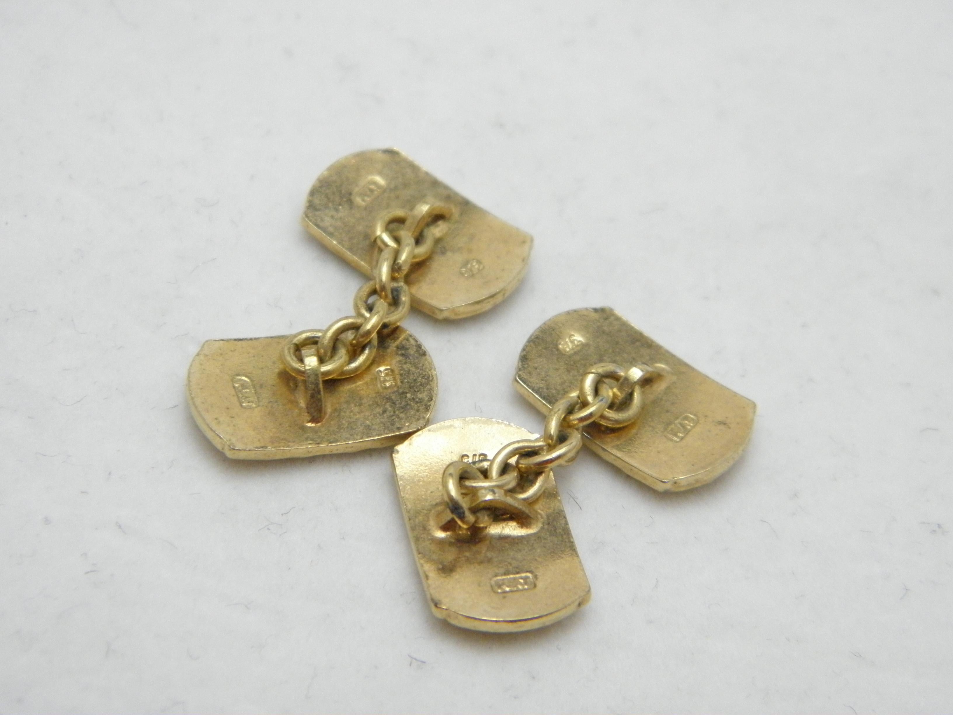 Antique 9ct Gold Heavy Cuff Links c1890 375 Purity Heavy 7.2g Platinum Chain For Sale 3