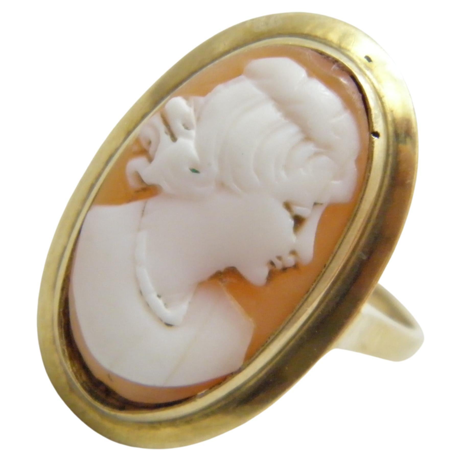 Antique 9ct Gold Huge Cameo Signet Ring 375 Purity Heavy Shell 6.7g Size O 7.25 For Sale