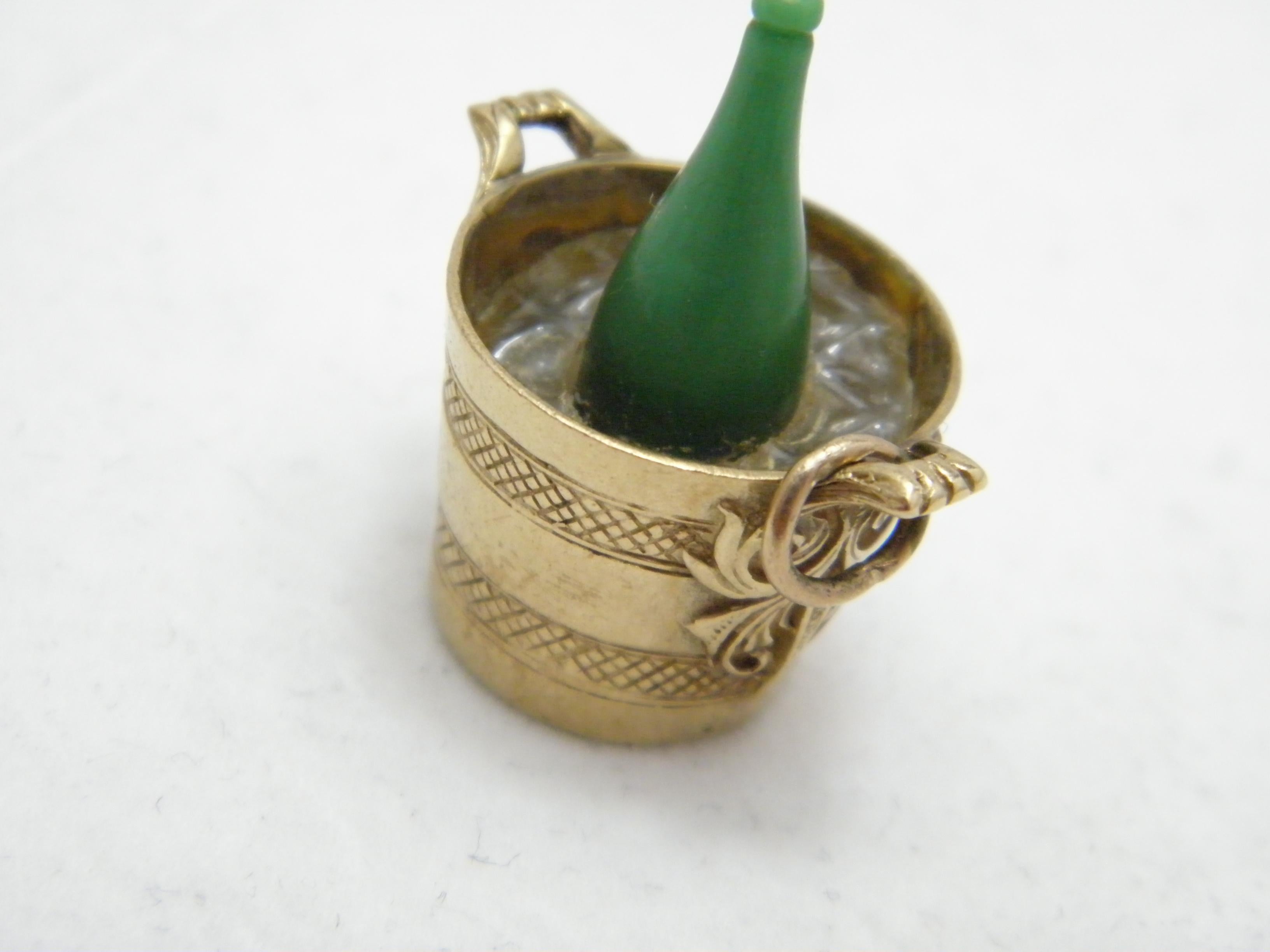 Contemporary Antique 9ct Gold Huge Champagne Bucket Pendant Charm Fob 375 Purity 8.6g 1966 For Sale