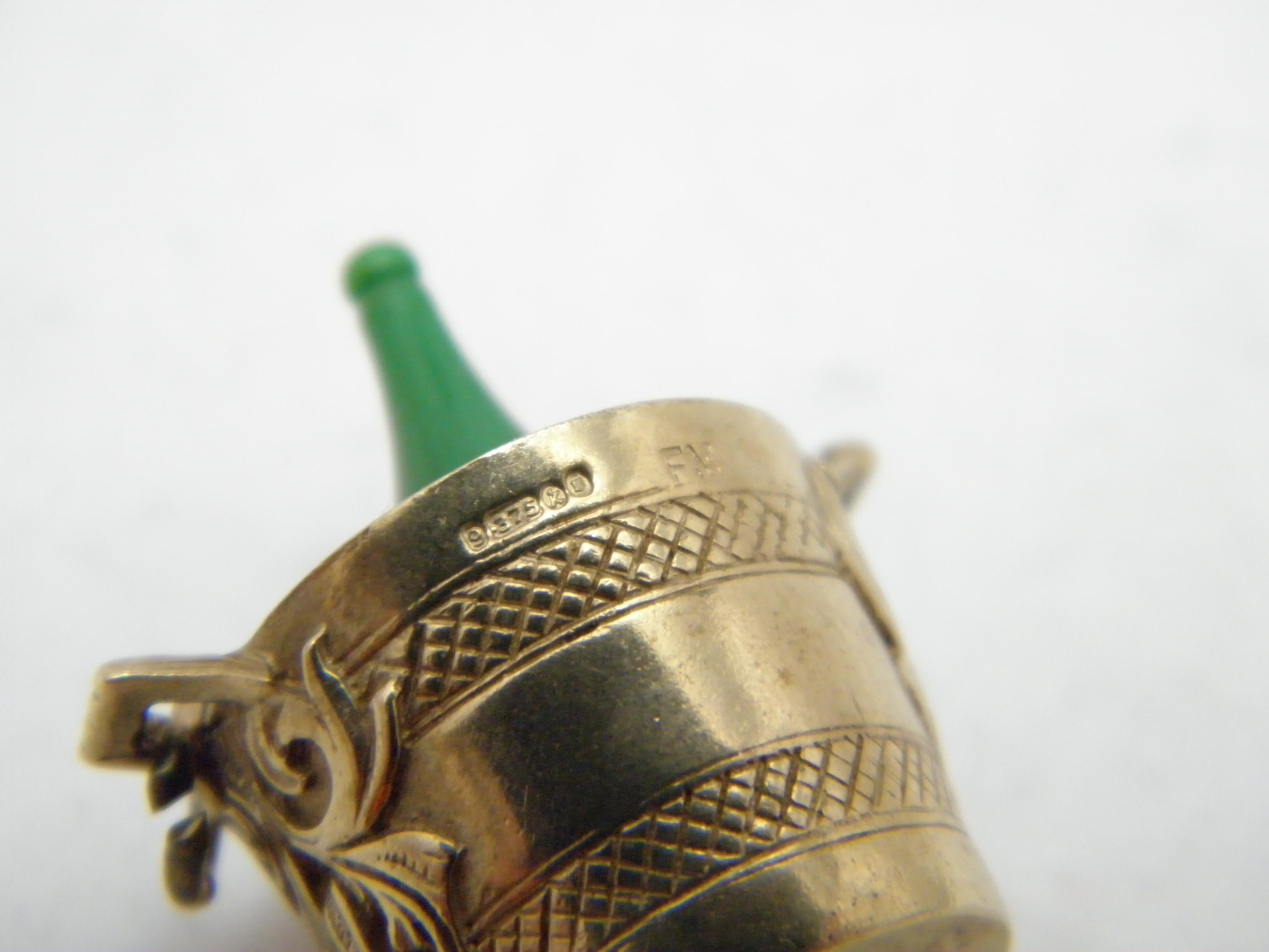 Antique 9ct Gold Huge Champagne Bucket Pendant Charm Fob 375 Purity 8.6g 1966 For Sale 3