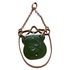 Antique 9ct Gold Jade etched Medallion pendant