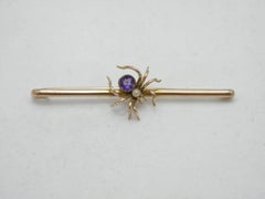 Antique 9ct Gold Large Amethyst Pearl Spider Bug Brooch Pin c1860 Heavy 6.4g 375