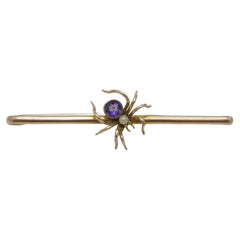 Antique 9ct Gold Large Amethyst Pearl Spider Bug Brooch Pin c1860 Heavy 6.4g 375