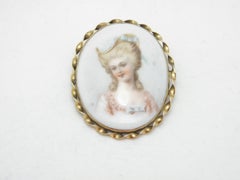 Antique 9ct Gold Large Portrait Brooch Pin C1870s Heavy 16.1g 375 Purity Painted