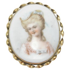 Antique 9ct Gold Large Portrait Brooch Pin C1870s Heavy 16.1g 375 Purity Painted